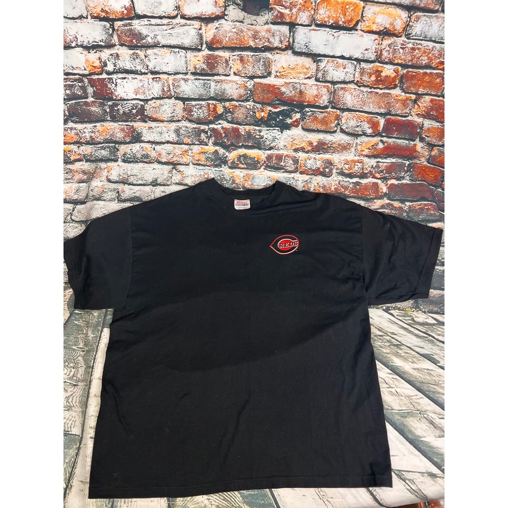 Vintage Hanes Cincinnati Reds T-Shirt Mens XL Black‎ Respect The Game MLB Logo